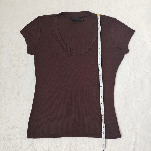 Vintage The Limited Women's Y2K Top Brown Ribbed Scoop Neck Short Sleeve Tee XL - Picture 4 of 5